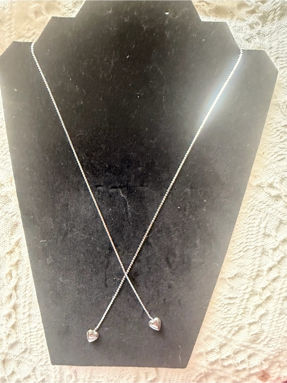 Sterling Silver Heart Drop Lariat Necklace - Silver